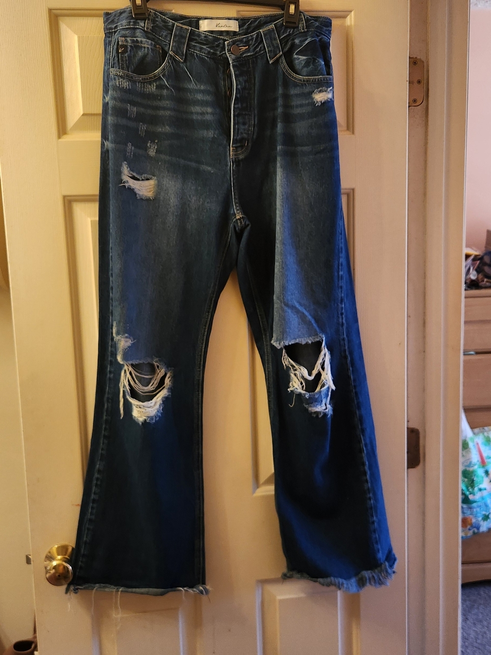 Kut from the Kloth Distressed Dark Blue Flare Jeans